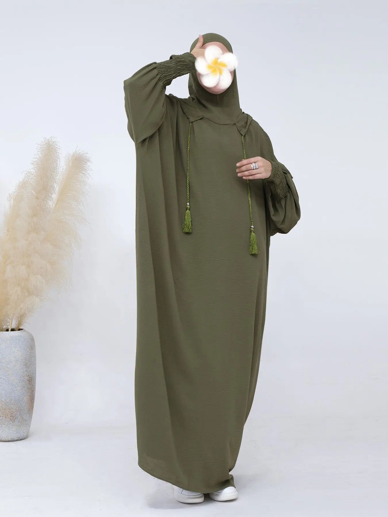 Jilbab Hijab Women Abaya With Hooded Solid Casual Batwing Sleeve Abaya Tassel Muslim Saudi Prayer Kaftan Oriental Robes abaya