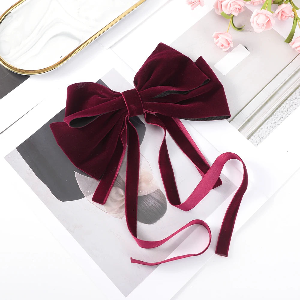 Bow Velvet Barrettes Women Temperament Ponytail Hairpin Hair Clip Girls Black Red Ribbon Hair Clip Fashion Hair Accessories   hairclips