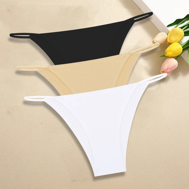 3Pcs/Set Women Seamless Panties Sexy Ultra-thin Briefs Female Ice Silk No Trace Underwear Low Rise Solid Color Soft Lingerie undergarments