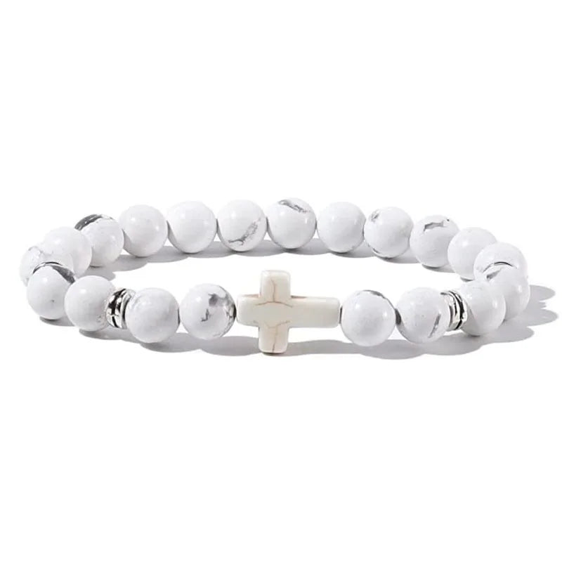 Prayer Men Natural Stone Wood Beads Rosary Hematite Cross Bracelets Onyx Meditation Bracelet Women Yoga Jewelry Homme Pulsera bracelete