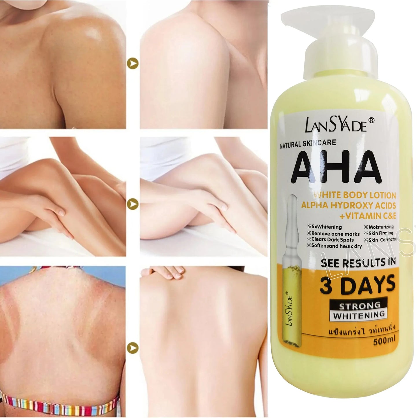 500ml Whitening Body Lotion ALPHA Hydroxy Acids+Vitamin C&E See Results In 3 Days Moisturizing Lightening Body Cream Lotion Skin