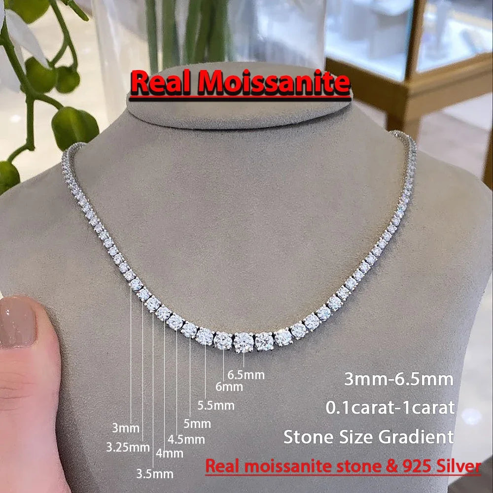 Full Moissanite Tennis Necklace with Certificate 3-5mm Size Gradient Diamond Necklaces for Women 925 Sterling Silver Neck Chain  necklace