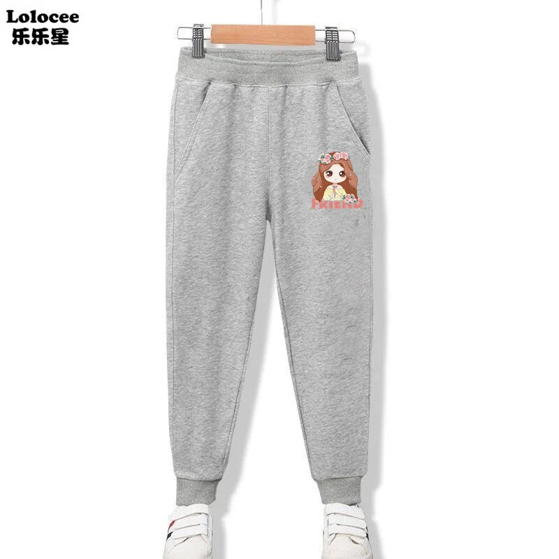 Cute Cat Cartoon Printed Girls Sweatpants Kids Sport Pants Teens Student Long Trousers For Kid 3-14 Year bottoms girls