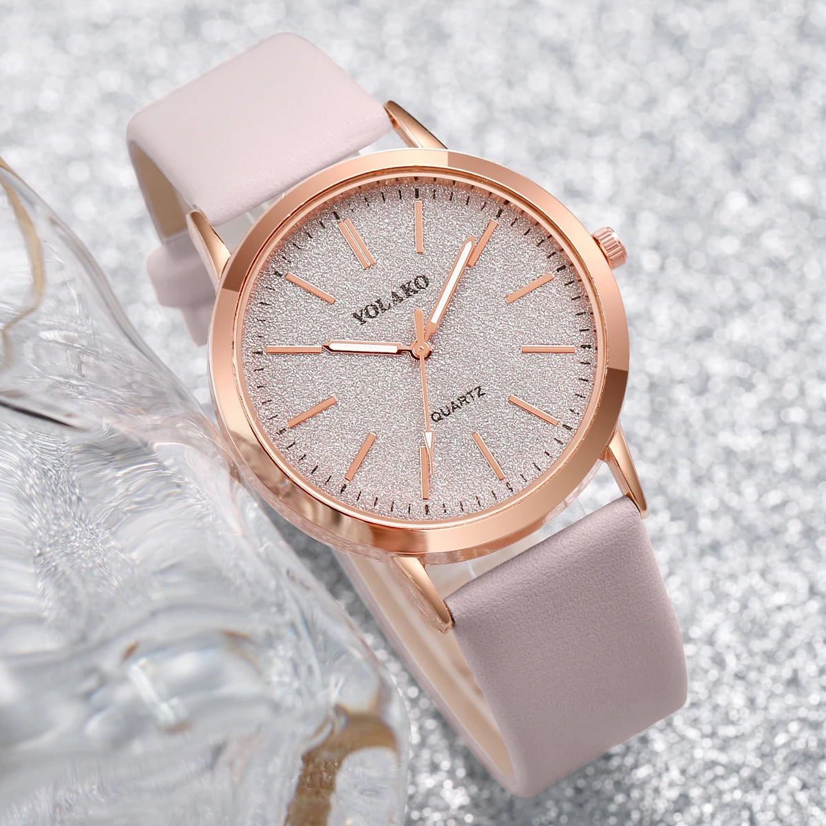 5PCS/Set Fashion Matte Dial Women Watches Diamond Heart Jewelry Set Casual Leather Band Quartz Watch（Without Box）watch