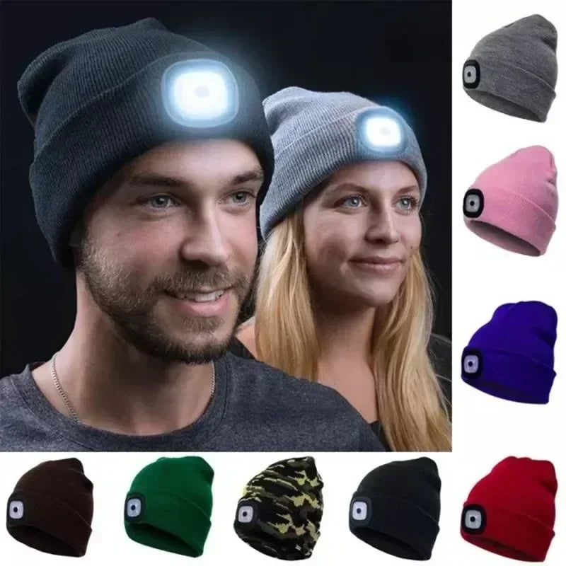 LED Luminous Knit Cap Winter Warm Hunting Camping Running Cap Gift Men's Women's Outdoor Fishing Hat caps