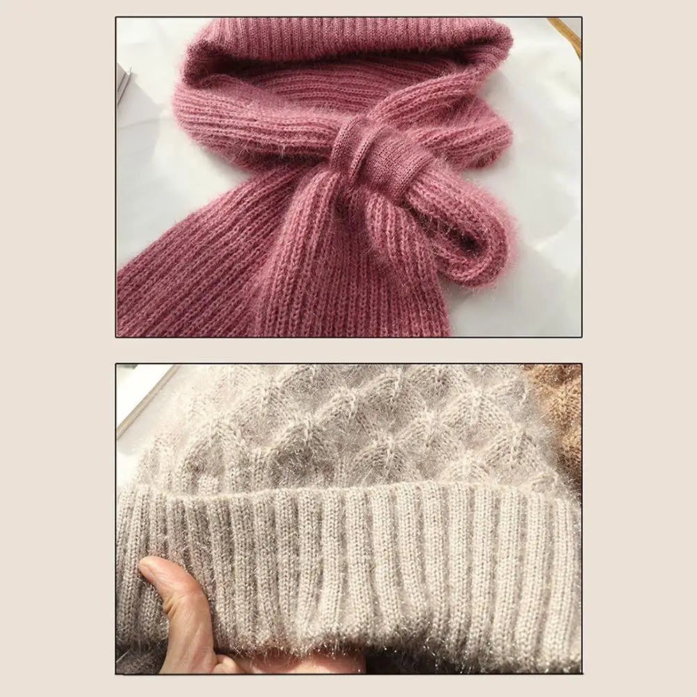 Hat Scarf All-in-one Female Winter Warm Rabbit Hair Knitted Cap Cycling Ear Protection Padded Cute Cold-proof Neck Cap