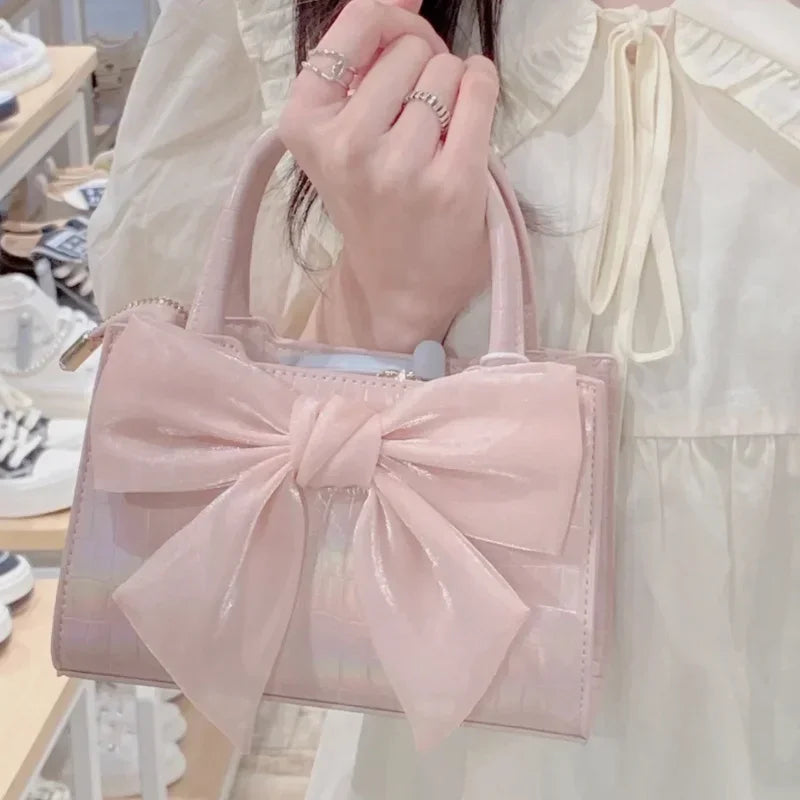 Fashion Women's Clutch Purse Handbags Summer Pink Bowknot Female Underarm Bags Sweet Girl's Small Square Shoulder Messenger Bag bags