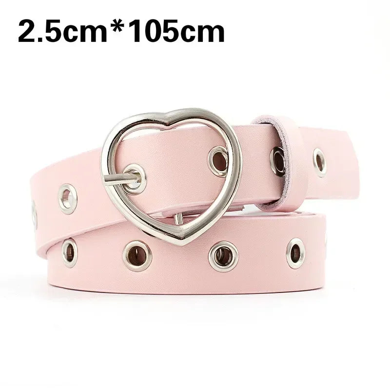 Fashion Women PU Leather Belt Heart Female Cute Black Harajuku Belt Ladies Pants Party Dress Heart Belts For Jeans belt