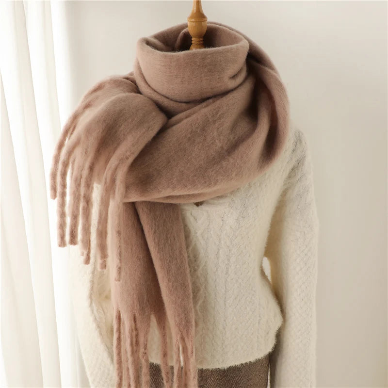 Winter Scarf for Women Cashmere Warm Solid Pashmina Blanket Wraps Female Thick Soft Bufanda Big Tassel Shawl Long Poncho Echarpe scarf and shawl