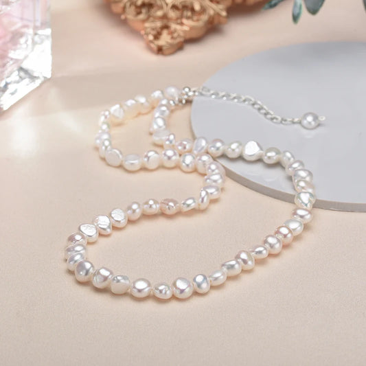 5-6mm Natural Baroque Freshwater Pearl Necklace Fashion Jewelry for Gift,925 Sterling Silver Choker Necklace for Women Girls  necklace