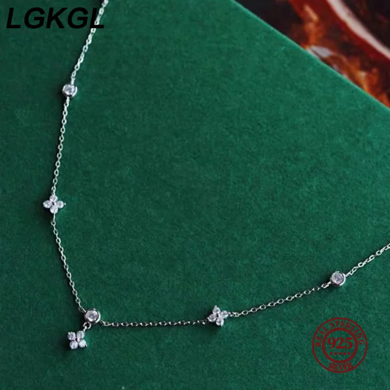 Read S925 Sterling Silver Plated 18K Gold Sparkling Zircon Flower Necklace for Women Girl Exquisite Party Jewelry Gifts  necklace