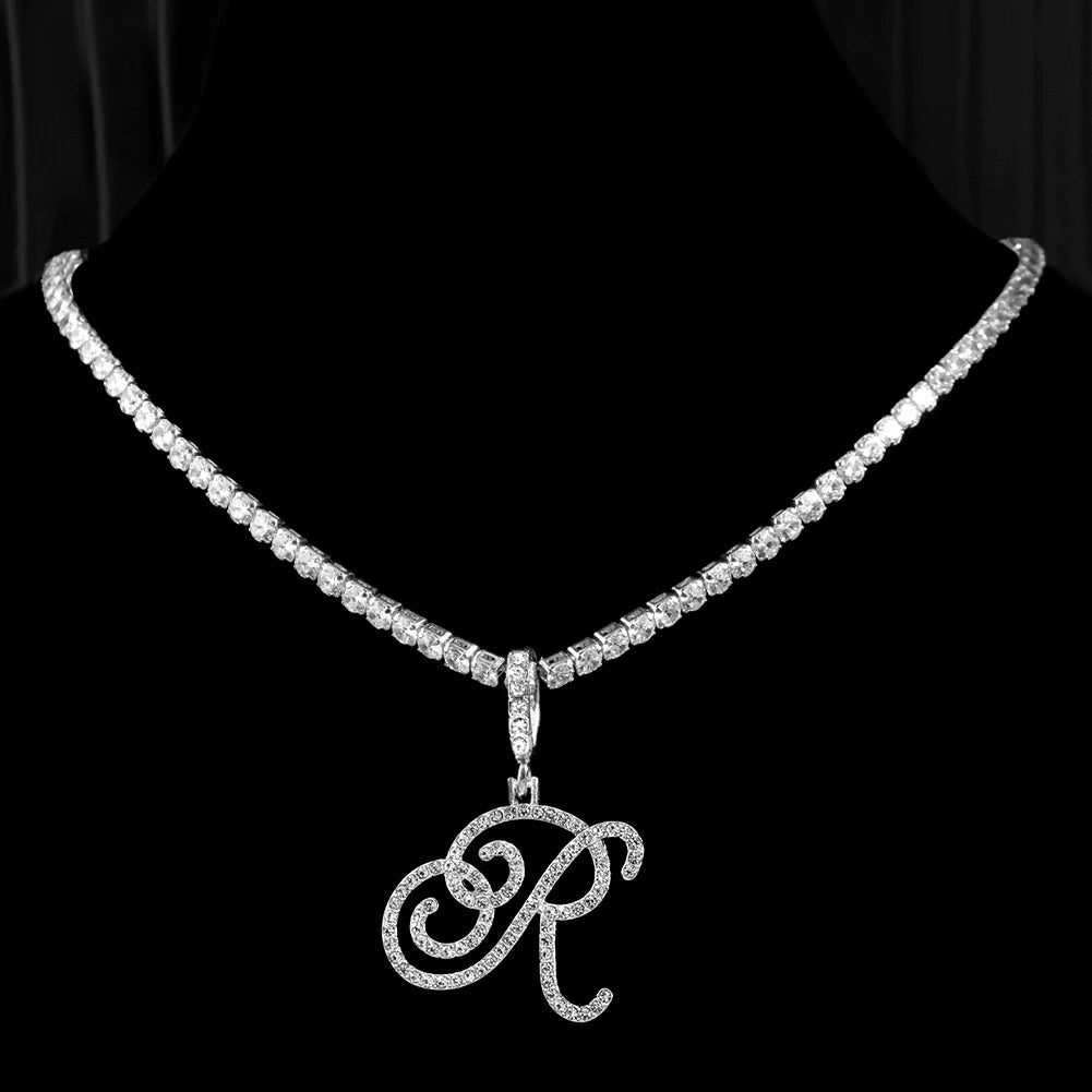 New Cursive Letters Cubic Zirconia Chain Intial Name Necklace Hip Hop Jewelry Gold Silver Color CZ 26 Alphabet Pendant Necklaces necklace