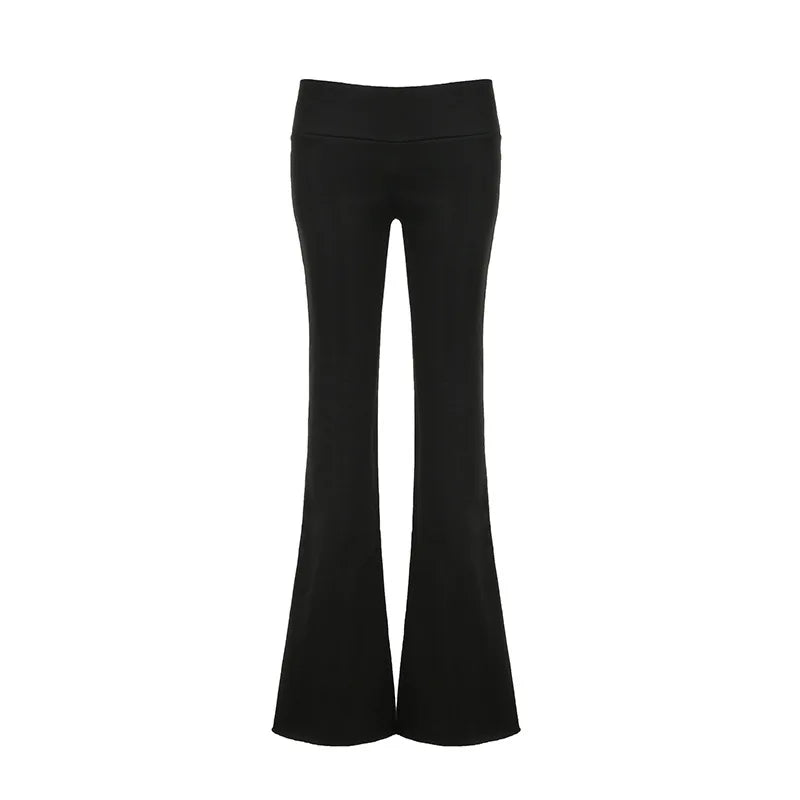 Women's Casual Solid Color Low Waist Trousers Women's Slim Fitness Leggings Elastic Sports Pants Fashion Street Flared Pants bottom