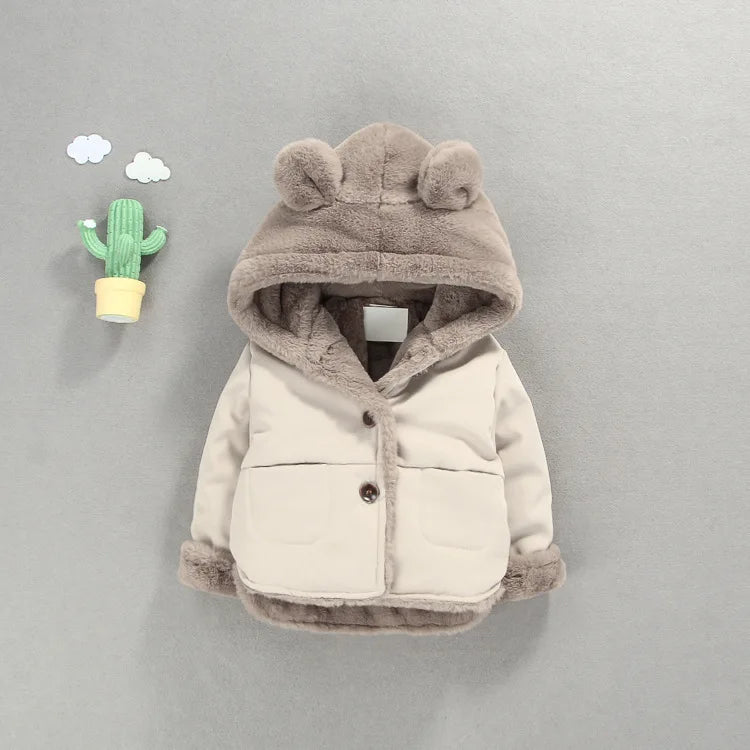 Autumn Winter Baby Fleece Jacket Cartoon Hooded Plus Velvet Infant Boys Coat Newborn Baby Girls Outerwear Toddler Parka infants boys