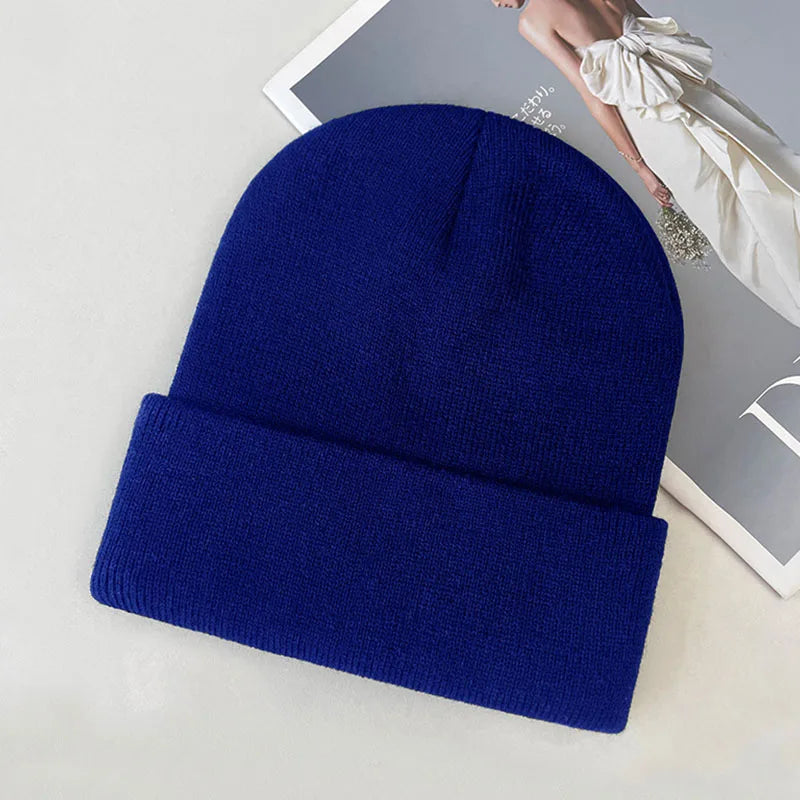 Solid Color Skullies Beanies For Women Men Autumn Winter Warm Woolen Knitted Hat Casual Elastic Skullcap Bonnet Unisex Melon Cap