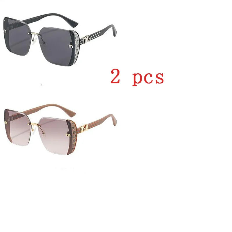 New Fashion Cool Sunglasses Women Luxury Brand Letters Anti Strong Light Vintage Rimless Sun Glasses Ladies Gafas UV400 Glasses