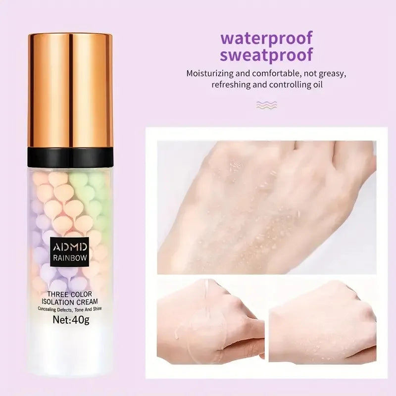 40g Face Makeup Primer Tri-color Cream Brighten Contour Color Isolation Waterproof Makeup Foundation Natural Makeup Base Cream face