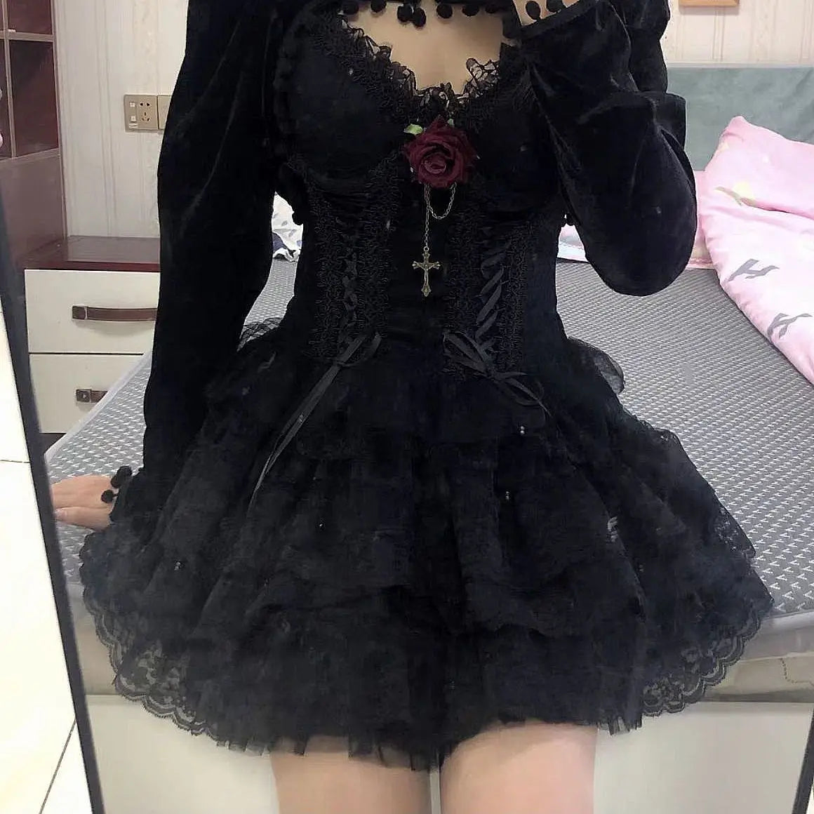 Elastic Gothic Lace Tutu Skirt Women Black Mesh Detail Petticoat Sexy Mini Tulle Skirts Party Club Wear Dancer skirt