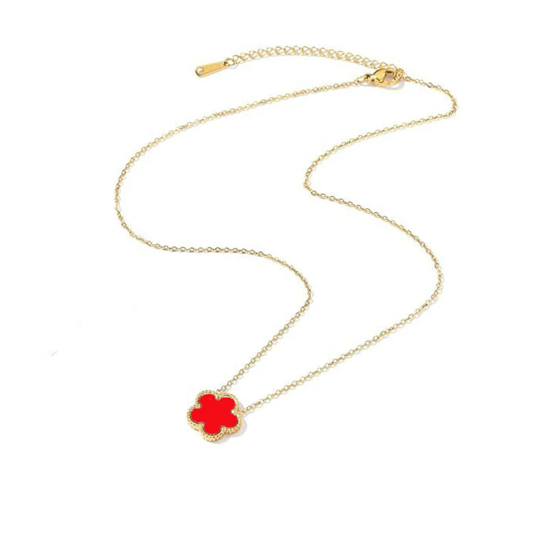 14K Gold Plated Stainless Steel Necklace Woman Five Leaf Petals Double Sided Necklaces for Women Pendant Flower Clover Jewelry  necklace