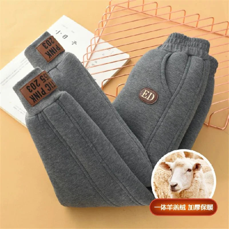 Children Thick Cotton Pants Winter Boys Girls Padded Plush Velvet Trousers Big Kids Lamb Wool Warm Snow Pants 4-14 Years  bottom boys