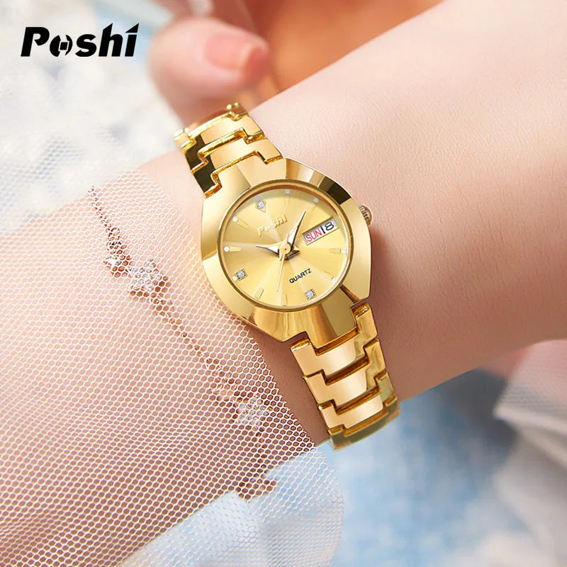 Women Watch Stainless Steel Simple Waterproof Luminous with Date Week Quartz Watches Elegant Bracelet for Gift watch