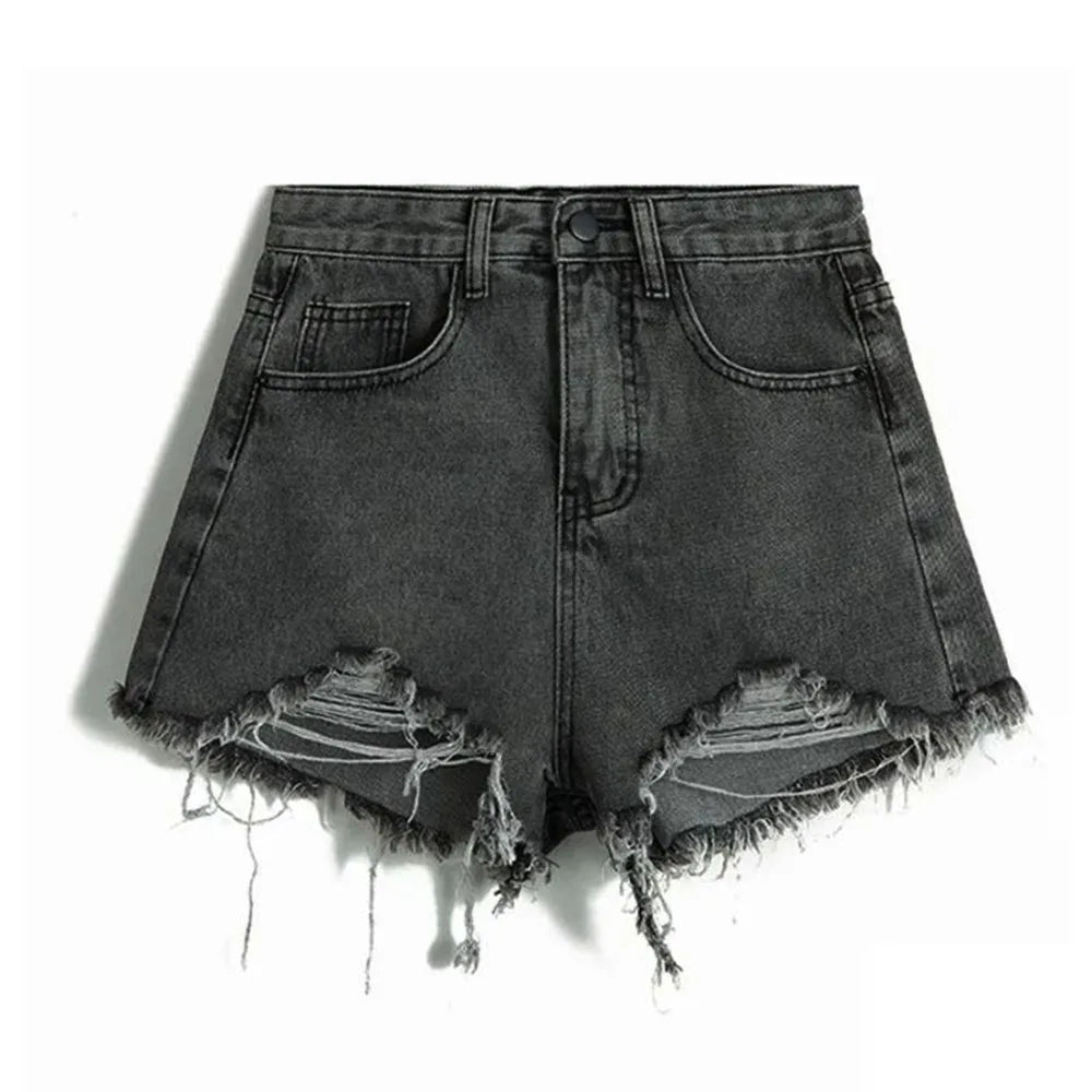 Women's Cowboy Shorts High Waist Casual Blue Denim Shorts Pocket Tassel Perforated Fashion Shorts Y2K Female Jeans shorts