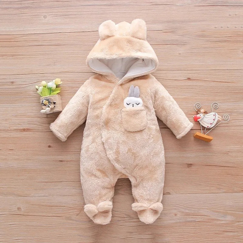 Autumn and Winter New Baby Plush Climbing Clothes Baby Warm and Thick Cartoon Dog Rabbit Cute Cotton Clothes for 0-2 Years infants girls infants boys