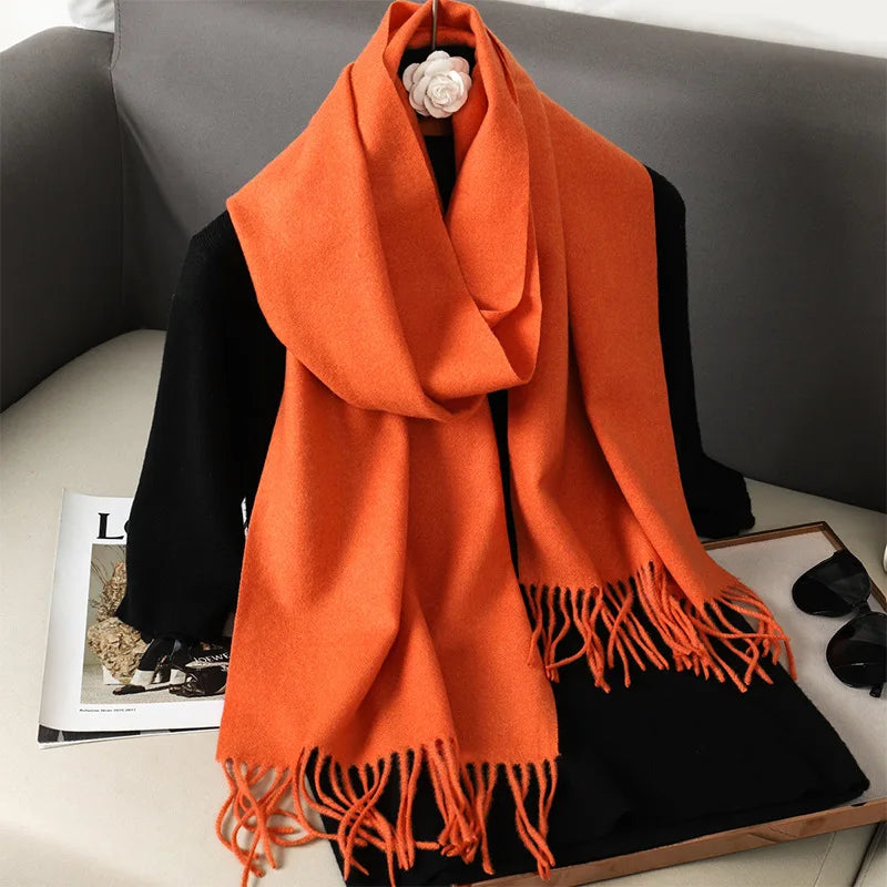 62Color Solid Women Winter Scarf Warm Thicken Cashmere Shawl Outdoor Fashion Luxury Tassels Pashmina Lady Wrap Windproof Scarves scarf and shawl