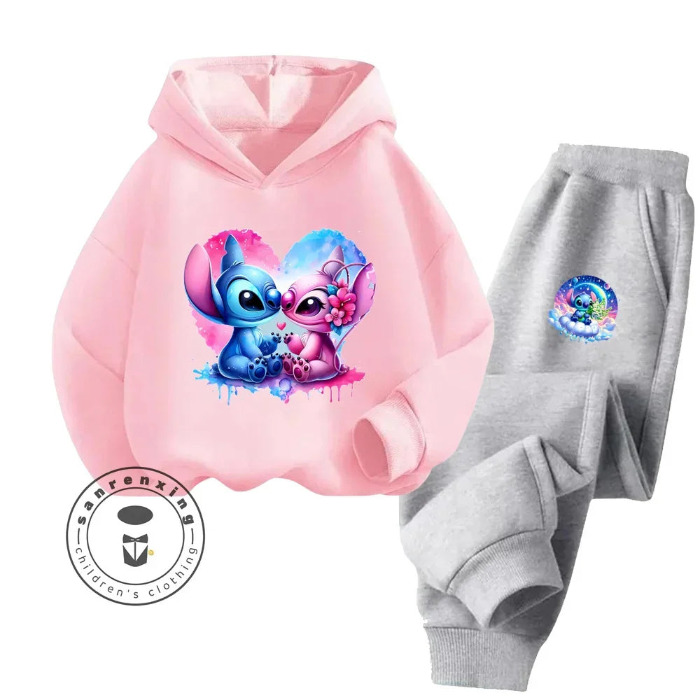 Cartoon Stitch Fall Winter Fashion Kawaii Sports Hoodie Set for Boys Girls Kids with High Quality Wear Resistant Cheap Fashion boys dress