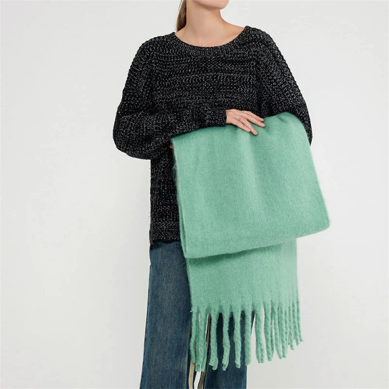 Winter Scarf Women Luxury Autumn Winter Cashmere Scarf Thickened Warm Shawl Classic Tassels Fluffy Scarf Solid Color Soft Shawl scarf and shawl