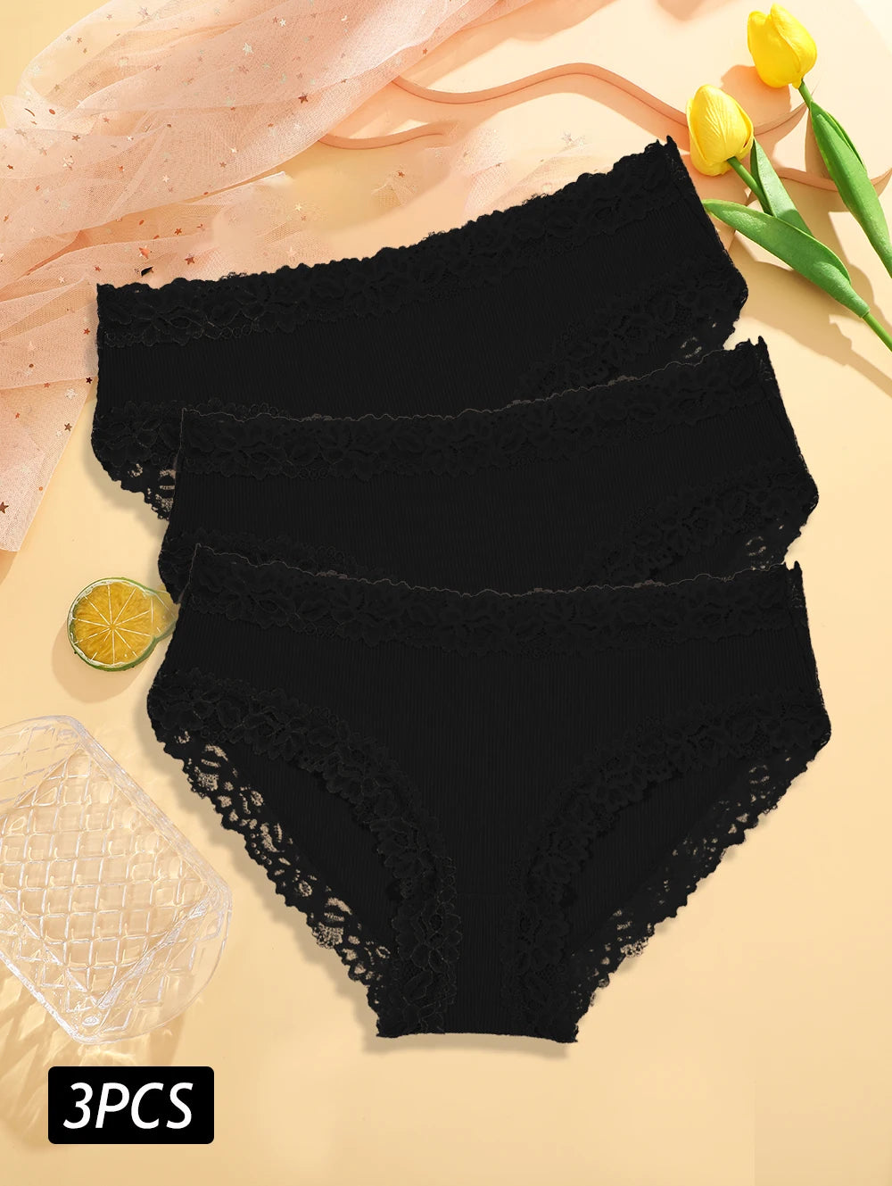 3PCS/Set Sexy Lace Cotton Panties for Women Flroal Lace Seamless Briefs Low Rise Lingerie Female Breathable Soft Underwear S-XL undergarments