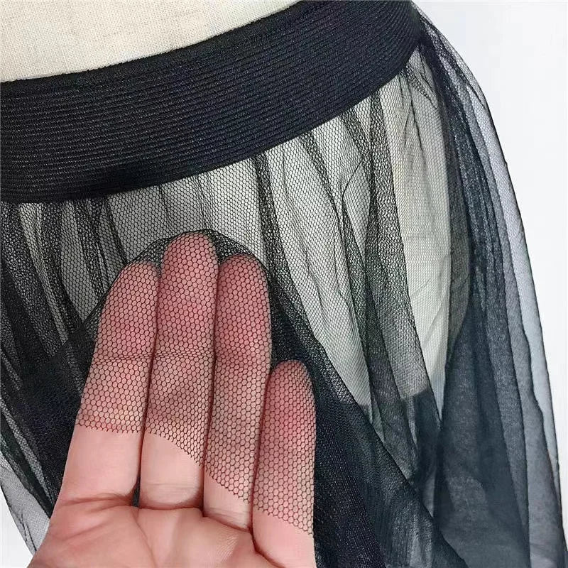 Black White Long Tulle Lace Mesh Skirt Women Petticoat Underskirt Summer Korean Irregular Cover Up Skirt Tutu Skirt