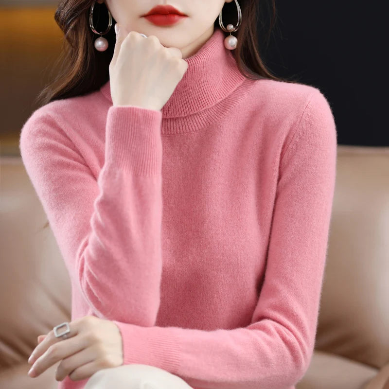 100% Merino Wool Cashmere Sweater Women Knitted Sweater Turtleneck Long Sleeve Pullovers Autumn Winter Clothing Warm Jumper Tops sweater