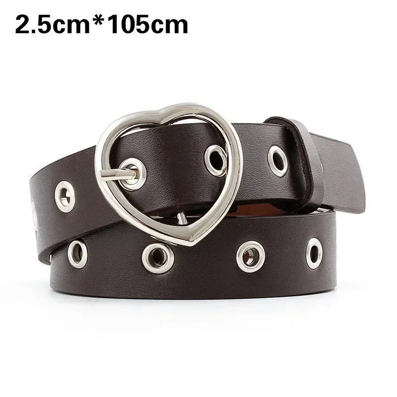 Fashion Women PU Leather Belt Heart Female Cute Black Harajuku Belt Ladies Pants Party Dress Heart Belts For Jeans belt