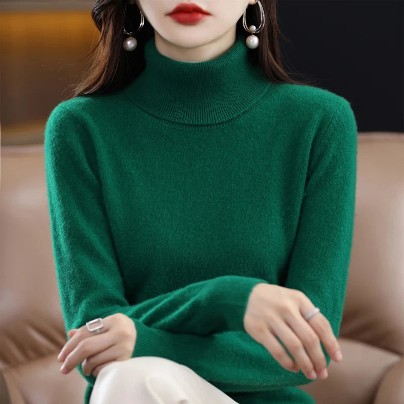 100% Merino Wool Cashmere Sweater Women Knitted Sweater Turtleneck Long Sleeve Pullovers Autumn Winter Clothing Warm Jumper Tops sweater