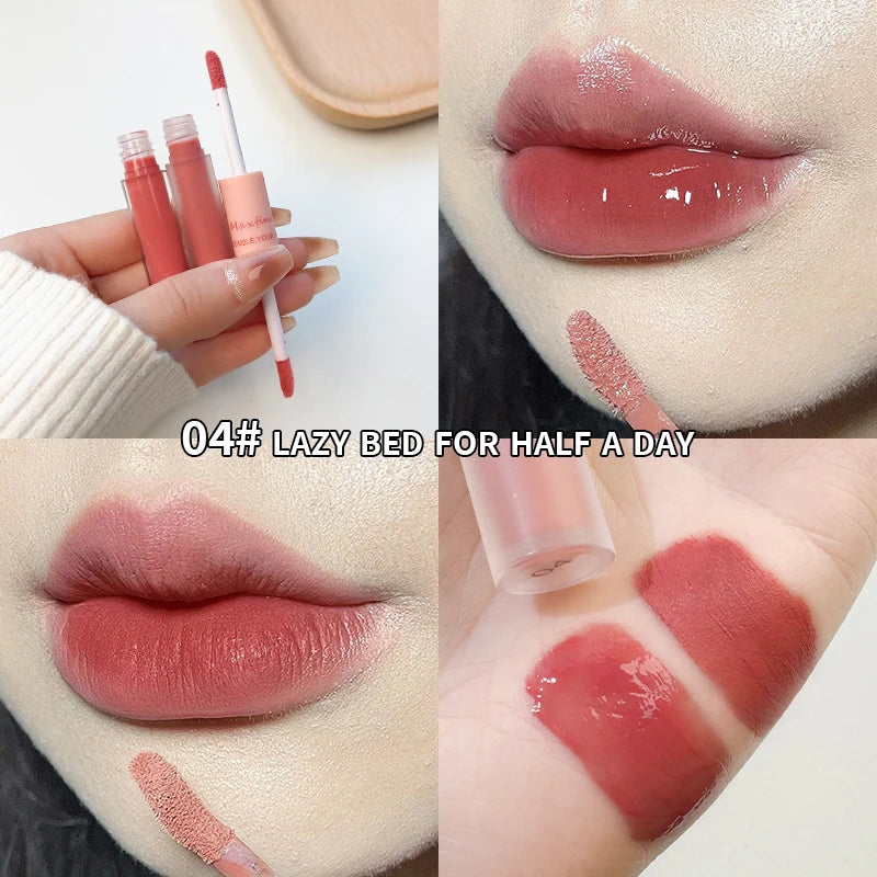 Double-headed Lip Glaze Durable Waterproof Non-fading Mirror Velvet Matte Lip Glaze For Women's Cosmetics  lips