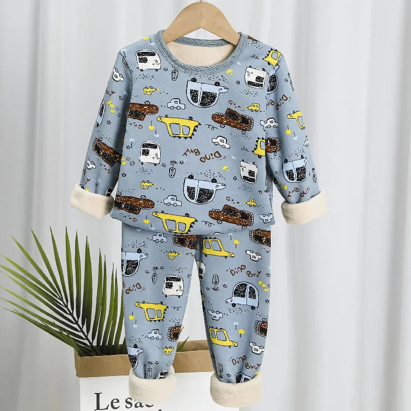 Children's Warm Bras Fleece-lined Thickened Suit Boys Autumn Coat Pants Girls Winter Base 2-piece Set Trendy boys dress