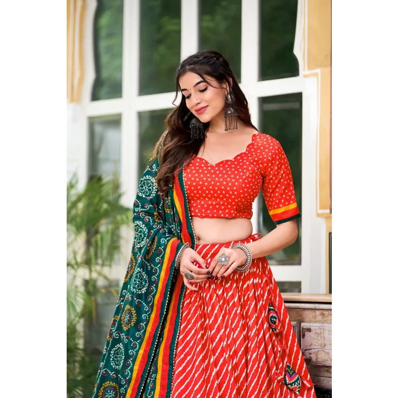 Elegant Leheriya Tussar Silk Lehenga Choli Patola Bandhani Print Indian Fashion Design party lehnga