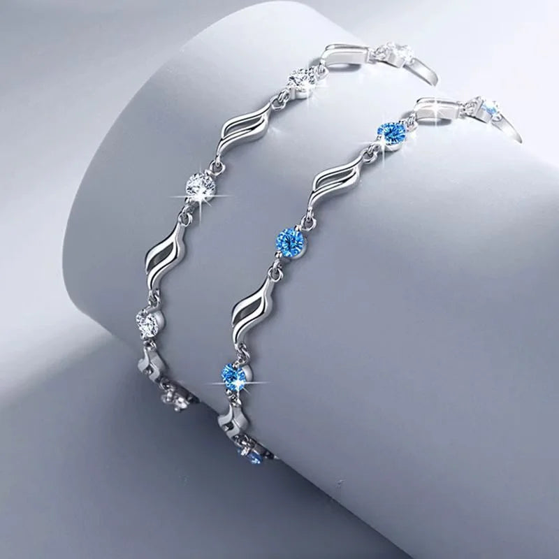 925 Sterling Silver Blue Crystal Bracelets For Women Korean Designer Hollow Adjustable Bracelets Luxury Party Jewelry Gift bracelete