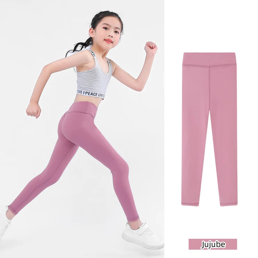 Spring Autumn Girl Pants Black Cotton Spandex Bobbi Running Yoga Pants High Waist Sports Leggings Gym Children Kids Skinny Tight