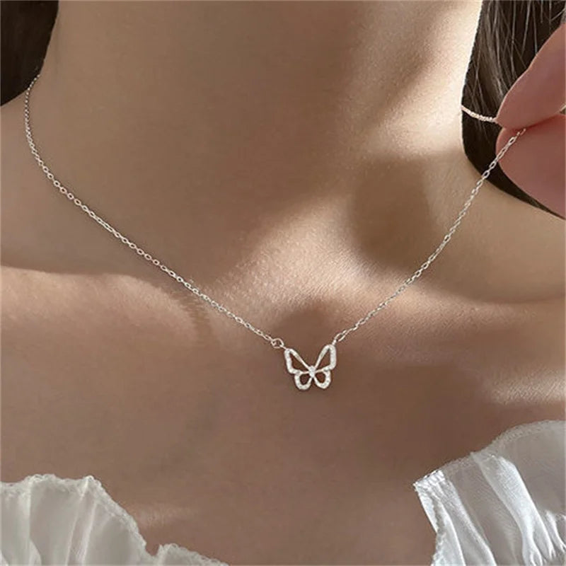 New Shiny Butterfly Necklace Ladies Exquisite Double Layer Clavicle Chain Necklace Jewelry for Ladies Gift necklace