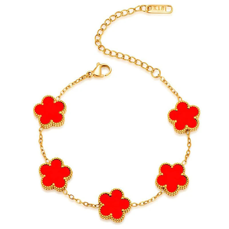 14K Gold Plated Stainless Steel Necklace Woman Five Leaf Petals Double Sided Necklaces for Women Pendant Flower Clover Jewelry  necklace