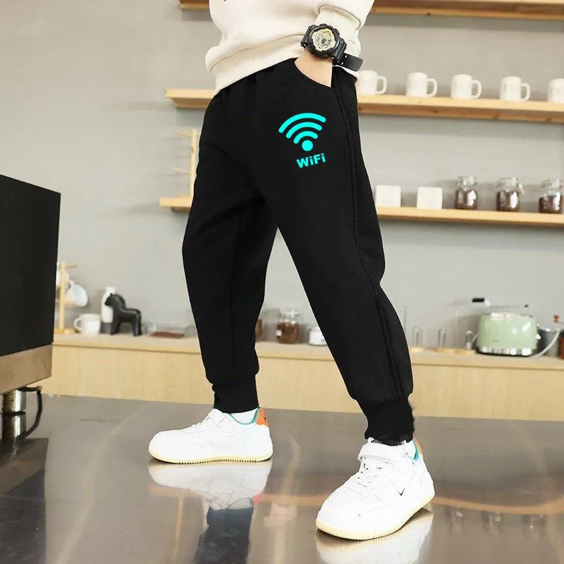 Boys Jogger Sports Pants Luminous Lightning Print Kids Cotton Long Sweatpant Cartoon Running Trousers with Pocket  bottom boys