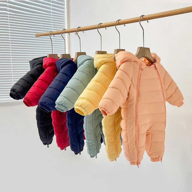 Baby jumpsuit winter new plush and thick hooded down climbing suit for babies to go out and hug clothes, newborn cotton jacket infants boys