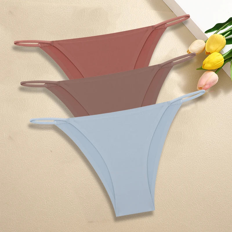 3Pcs/Set Women Seamless Panties Sexy Ultra-thin Briefs Female Ice Silk No Trace Underwear Low Rise Solid Color Soft Lingerie undergarments