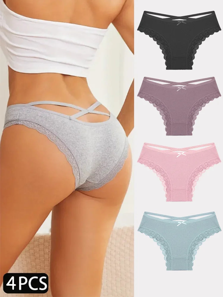 4PCS Women's Cotton Briefs Sexy Female Underpants Elasticity Comfortable Underwear Panties Lingerie S-XL  Solid Color Intimate undergarments