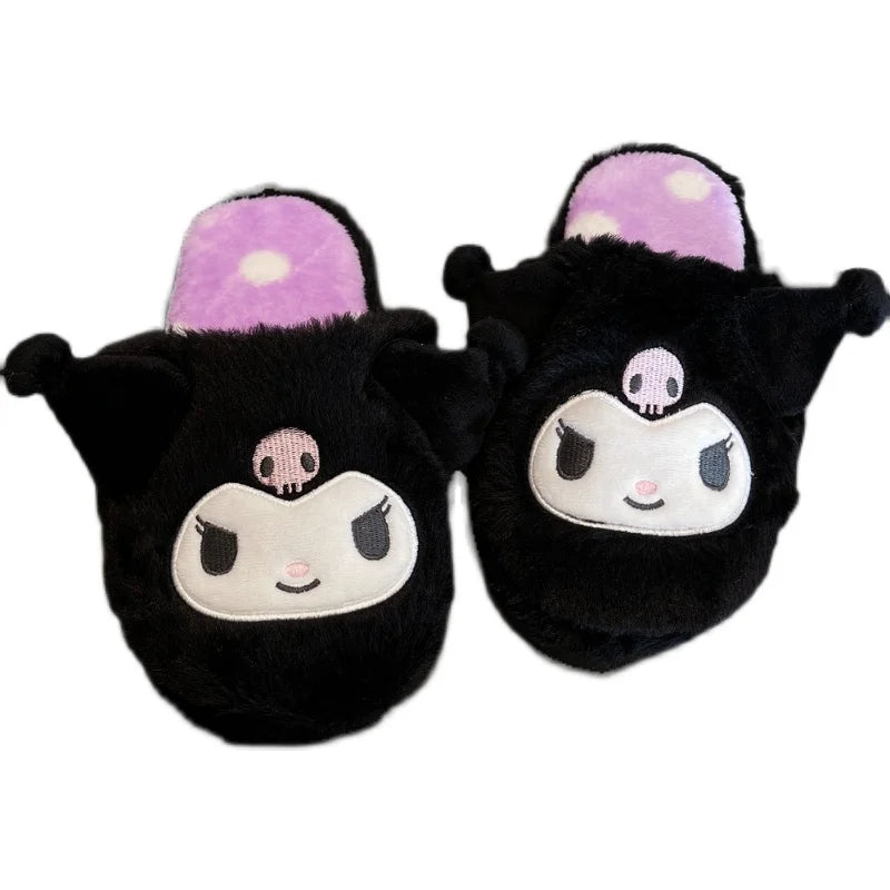 Kuromi My Melody Sanrio Cartoon Plush Slippers Floor Slippers Warm Winter Indoor Slippers Flat Casual Non-slip Girl Home Shoes