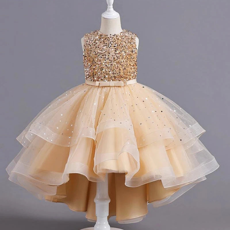 Flower Girls Princess Sequins Baby Wedding Christmas Party Trailing Dress Teenager Children Kids Elegant Vestidos for 3-15Years girls dresses