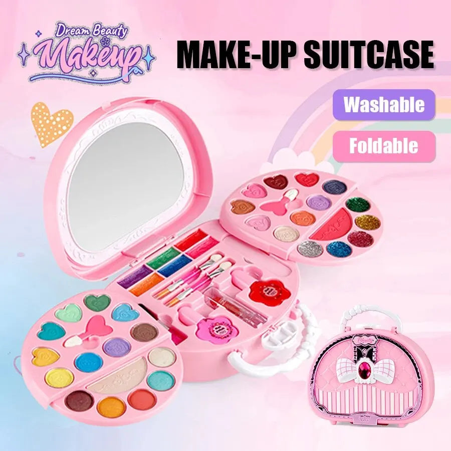 Kids Beauty Toys Makeup Kit Little Bag Washable Pretend Play Cosmetic Set Toys with Mirror Non-Toxic & Safe Birthday Gifts Girl kids makeup