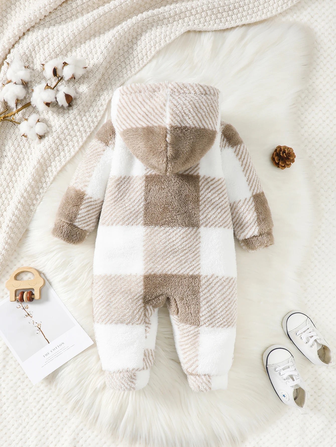 Baby Boys and Girls Plaid Romper Hooded Long Sleeved Plush Jumpsuit Winter Warm Bodysuit Clothes for 3-24 Months Toddler Boy infants girls infants boys